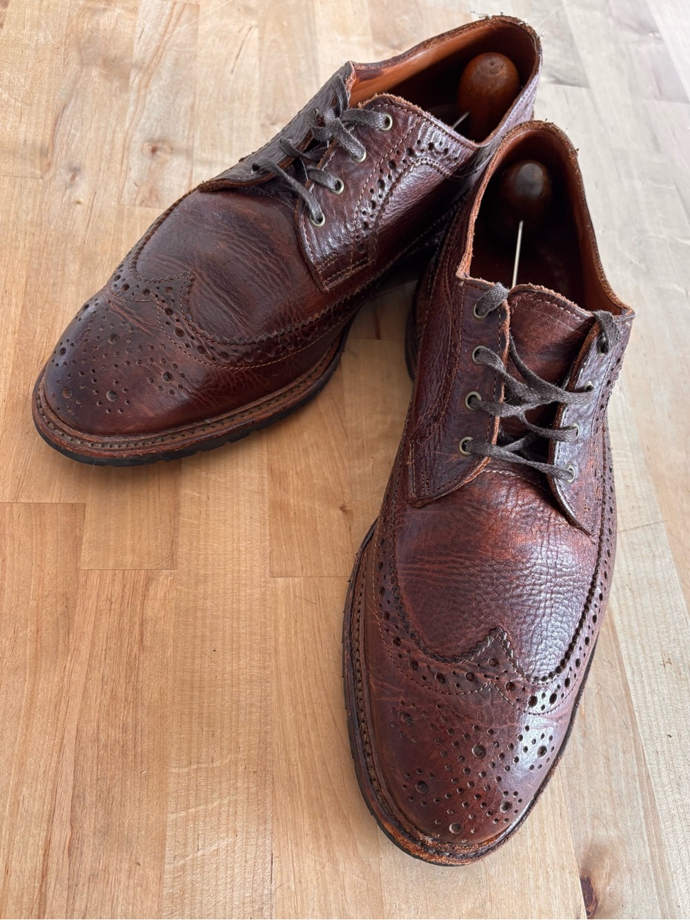 Allen Edmonds Aberdeen Brown Pebble Grain Longwing Wingtip Made in USA Sz 10 1/2